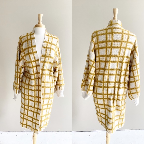 Anthropologie Yellow Windowpane Cardigan Sweater - Picture 2 of 8